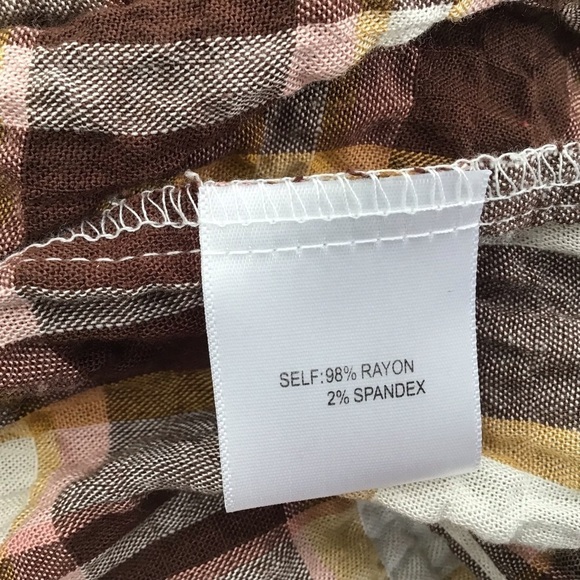 Jane & Delancey brown plaid wrinkled rayon open neck long sleeve tunic S -M NWT - Picture 6 of 7